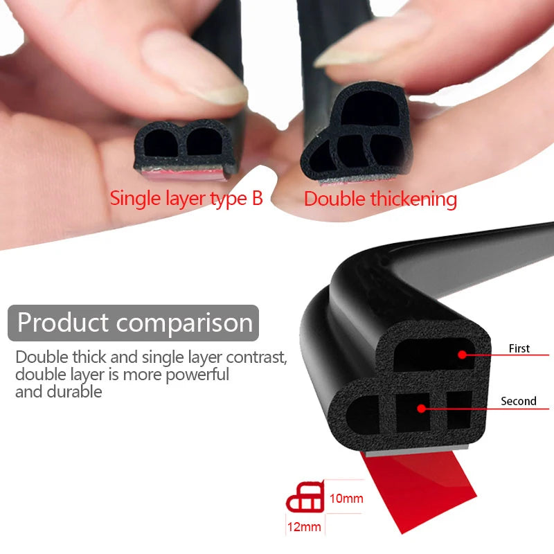 SEAMETAL Tira de Sellado para Puerta de Coche de Goma – Protector de Doble Capa, Aislante de Sonido, Impermeable y Anticlima para Puertas, Capó y Maletero.
