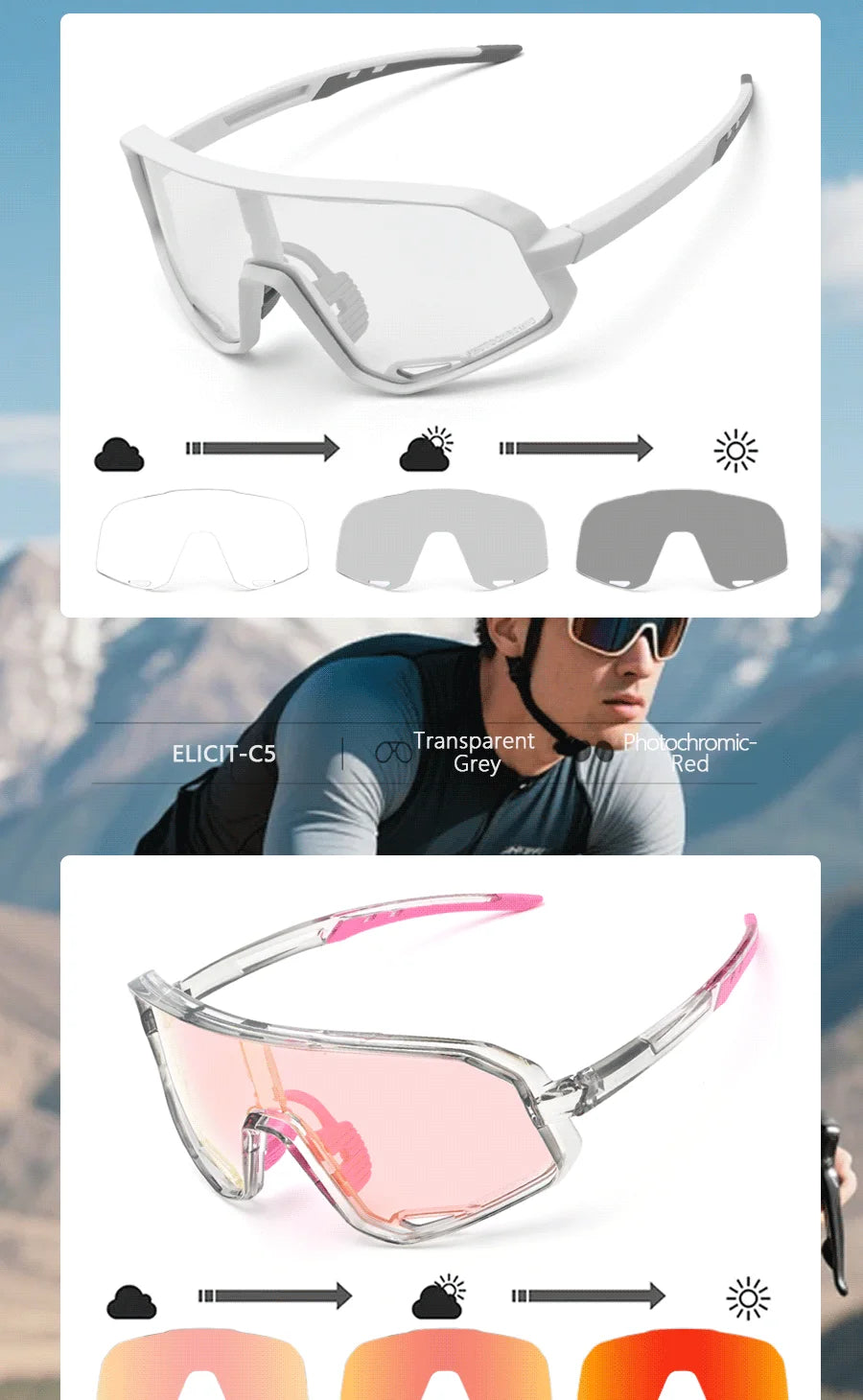 Gafas Ciclismo ELICIT – UV400 y Fotocromáticas