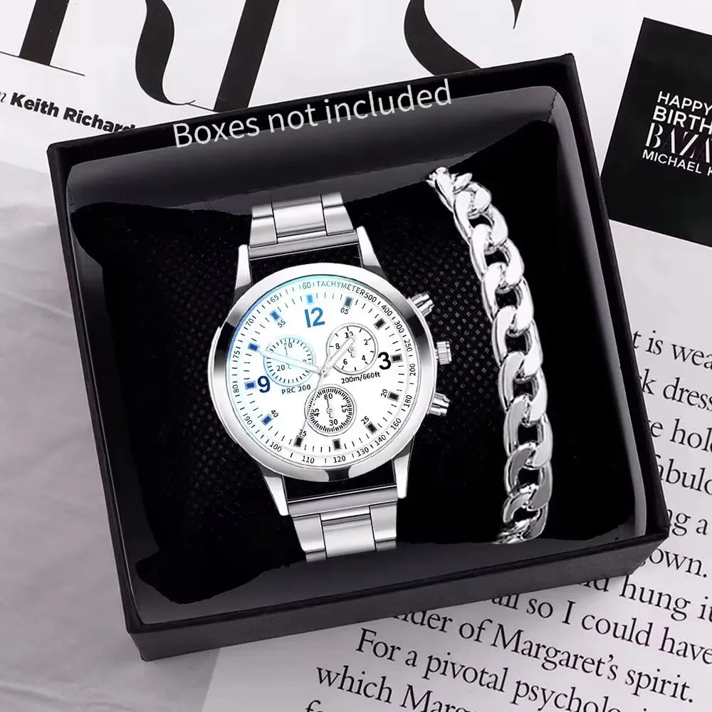 1/2 Piezas Relojes de Hombre de Negocios – Moda, Correa de Acero, Cuarzo y Pulsera (Sin Caja)