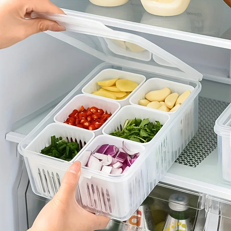 Food Storage Containers with Lids Airtight, Fridge Fresh-Keeping Container with 6 Detachable Boxes, Portable Divided Container