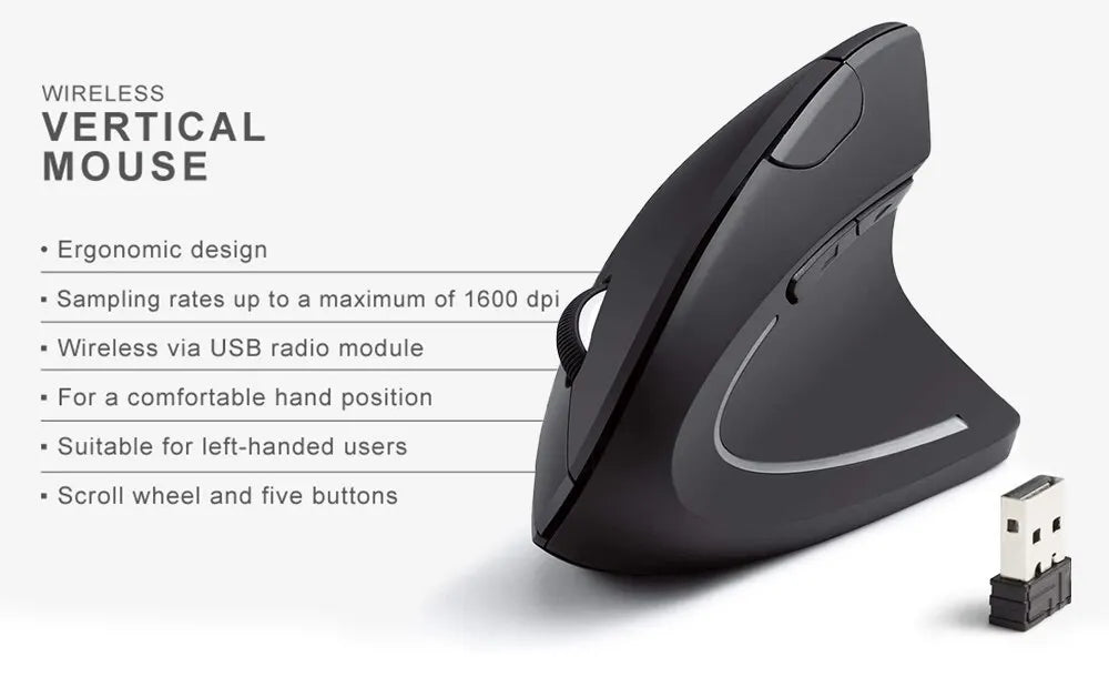 Ratón Vertical Ergonómico Inalámbrico – 3 DPI Ajustables, 6 Botones para PC y Laptop