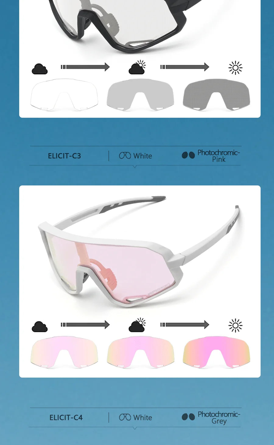 Gafas Ciclismo ELICIT – UV400 y Fotocromáticas