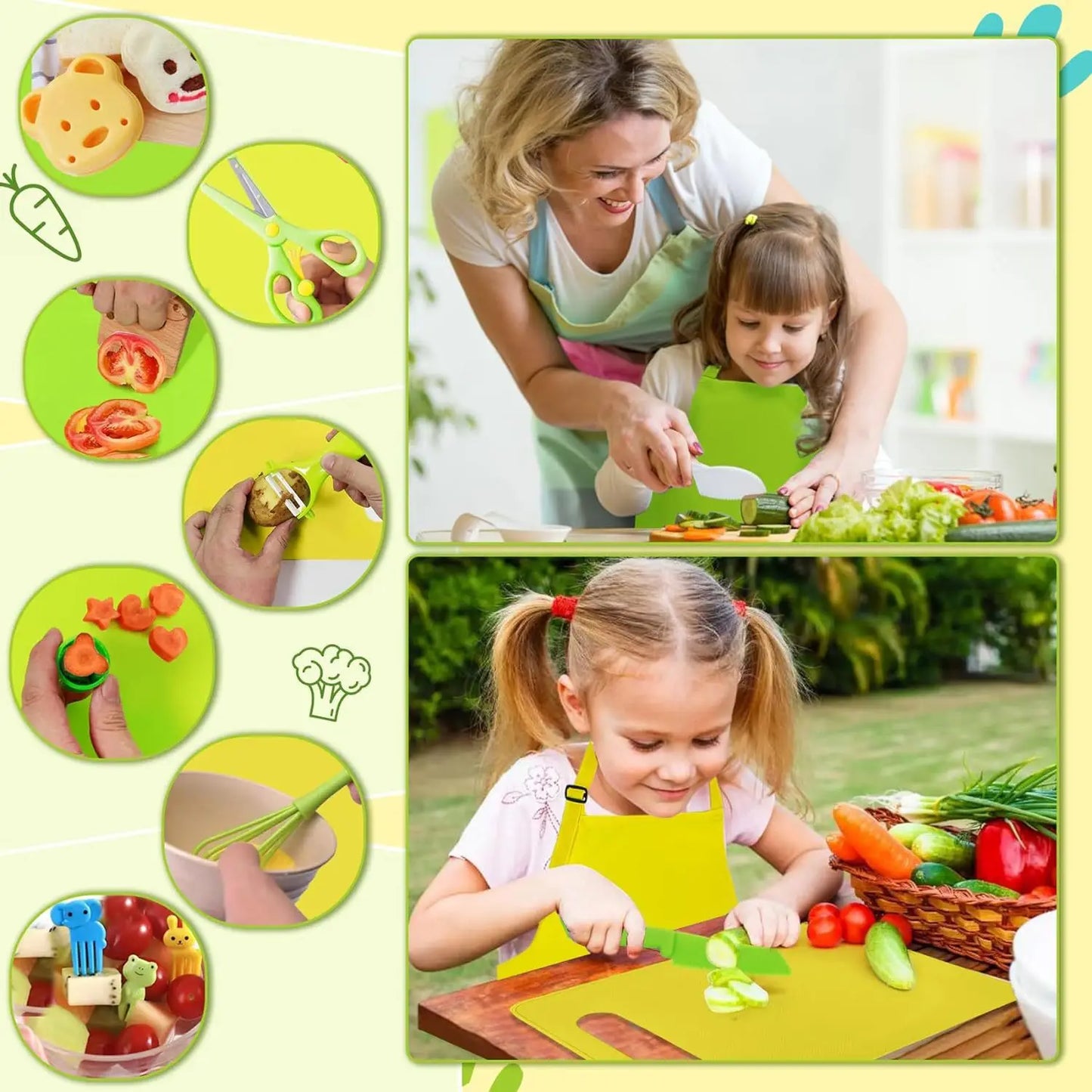 Fun Kids Cooking Sets 28PCS, Sandwich Cutter Shapes, Serrated Edge Y Peeler, Safe Kitchen Tools for Children Chefs Ages 3-12 Yea