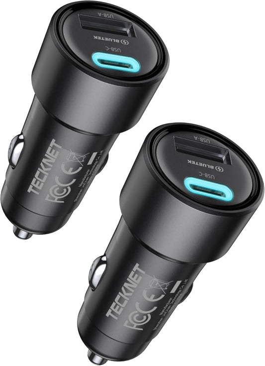 Pack de 2 Cargadores de Coche USB-C, 48W Ultra Rápidos | Doble Puerto con Tecnología PD & QC3.0 | Compatible con iPhone 16/15/14/13 y Samsung Galaxy
