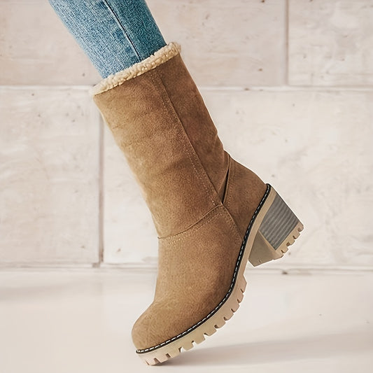 Botas de Mujer con Forro de Piel Sintética – Botines de Tacón Cuadrado y Fácil de Calzar