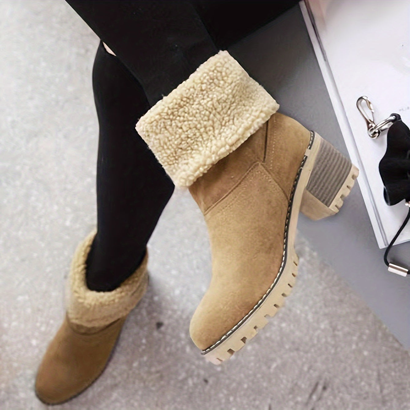 Botas de Mujer con Forro de Piel Sintética – Botines de Tacón Cuadrado y Fácil de Calzar