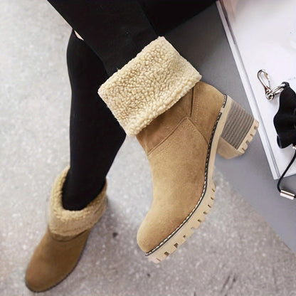Botas de Mujer con Forro de Piel Sintética – Botines de Tacón Cuadrado y Fácil de Calzar