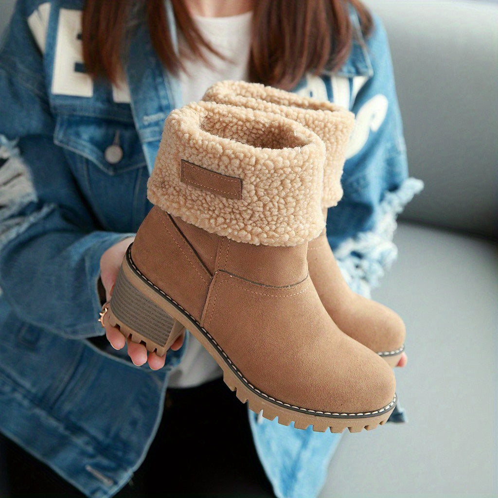Botas de Mujer con Forro de Piel Sintética – Botines de Tacón Cuadrado y Fácil de Calzar