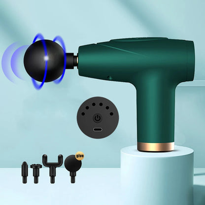 Mini Pistola de Masaje Negra de 4 Cabezales | Pistola de Masaje Multinivel para Relajación Muscular, Equipo Portátil de Masaje por Vibración ✅