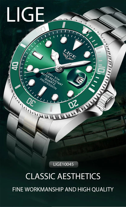 Reloj LIGE Hombre – Lujo, Diver 30ATM, Fecha, Deportivo y Cuarzo