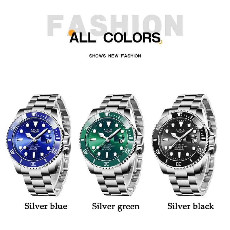 Reloj LIGE Hombre – Lujo, Diver 30ATM, Fecha, Deportivo y Cuarzo