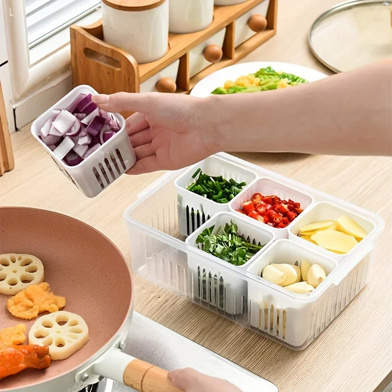 Food Storage Containers with Lids Airtight, Fridge Fresh-Keeping Container with 6 Detachable Boxes, Portable Divided Container