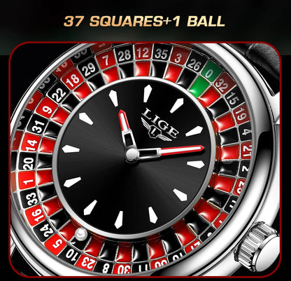 Reloj LIGE Hombre – Cuarzo, Lujo, Dial Ruleta, Cuero, Resistente al Agua