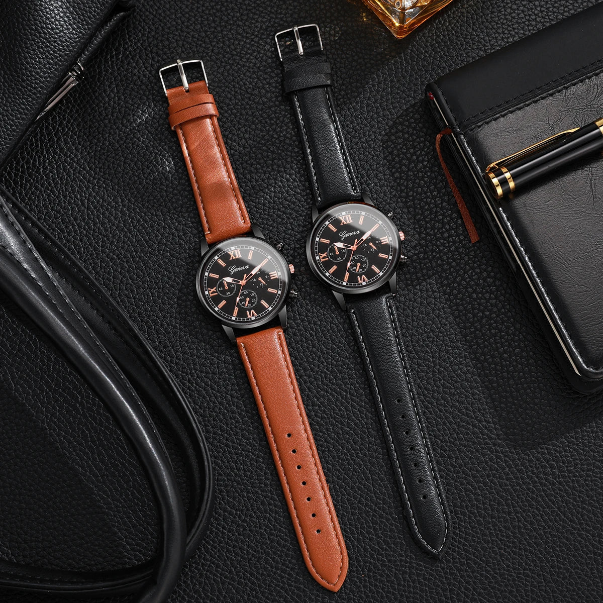 Set 2 Relojes Hombre – Cuarzo, Cuero, Casual y Deportivo (Sin Caja)