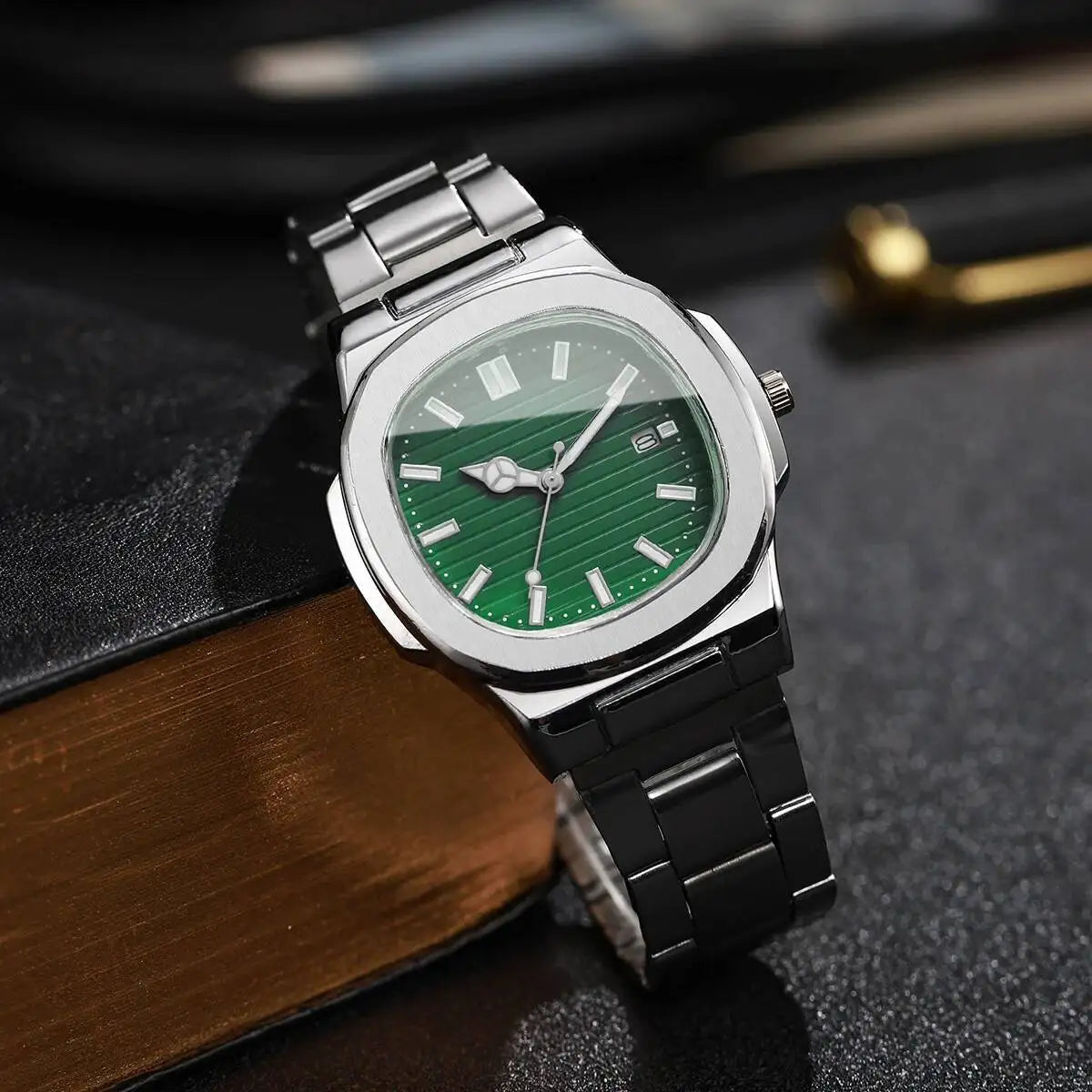 Reloj de Hombre Lujo – Cuarzo, Dial Cuadrado, Acero Inoxidable y Calendario (Sin Caja)