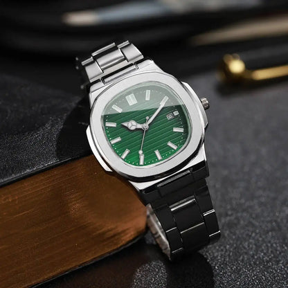 Reloj de Hombre Lujo – Cuarzo, Dial Cuadrado, Acero Inoxidable y Calendario (Sin Caja)