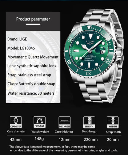 Reloj LIGE Hombre – Lujo, Diver 30ATM, Fecha, Deportivo y Cuarzo