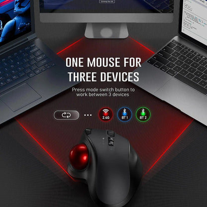 Ratón Trackball Inalámbrico – Recargable, Ergonómico y Ajustable, Bluetooth/USB