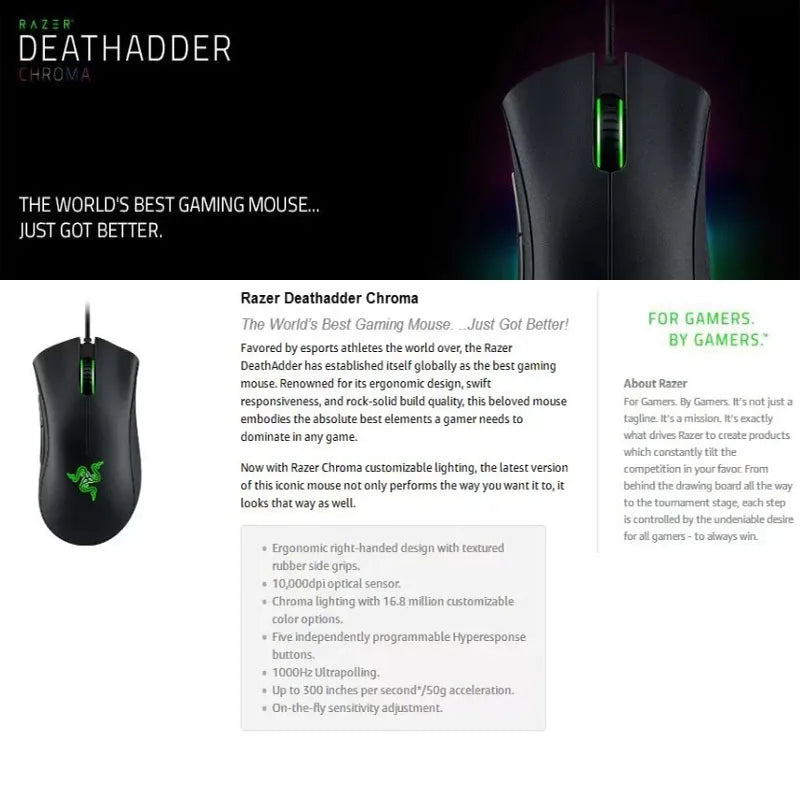 Ratón Gaming Razer DeathAdder Viper – 6400 DPI, Cableado, Esports