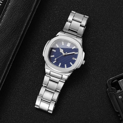 Reloj de Hombre Lujo – Cuarzo, Dial Cuadrado, Acero Inoxidable y Calendario (Sin Caja)