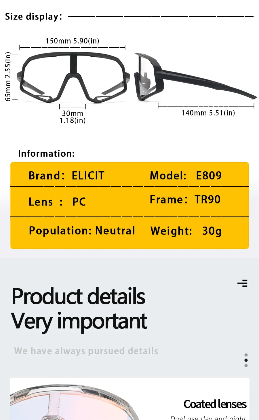 Gafas Ciclismo ELICIT – UV400 y Fotocromáticas