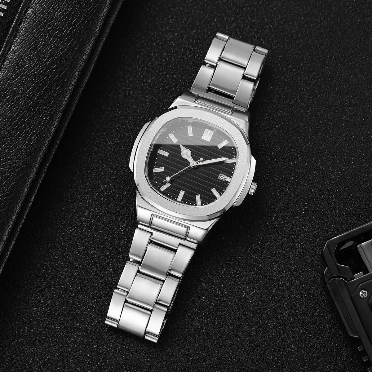 Reloj de Hombre Lujo – Cuarzo, Dial Cuadrado, Acero Inoxidable y Calendario (Sin Caja)