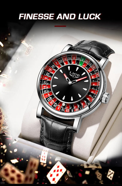 Reloj LIGE Hombre – Cuarzo, Lujo, Dial Ruleta, Cuero, Resistente al Agua