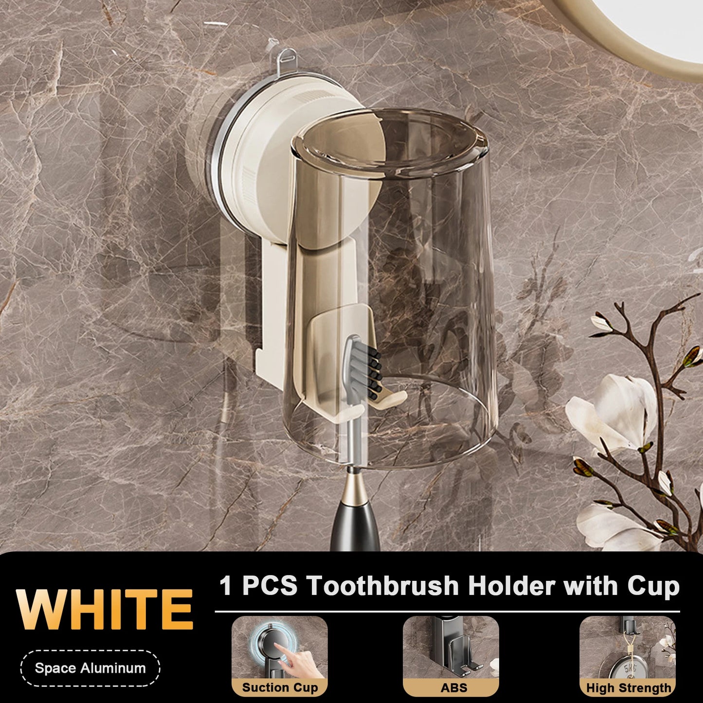 Vacuum suction cup toothbrush Storage Rack Non-punching Wall-mounted Toothbrush Holder Dustproof Space Saving Mouthwash Cup Set