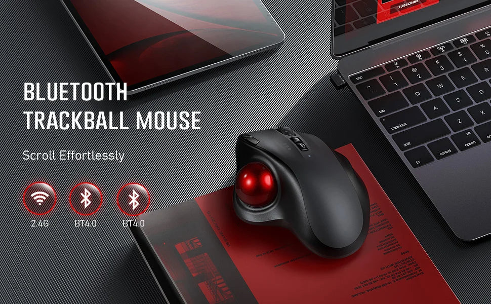 Ratón Trackball Inalámbrico – Recargable, Ergonómico y Ajustable, Bluetooth/USB