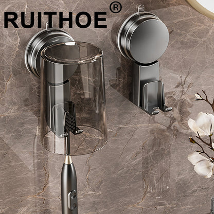 Vacuum suction cup toothbrush Storage Rack Non-punching Wall-mounted Toothbrush Holder Dustproof Space Saving Mouthwash Cup Set