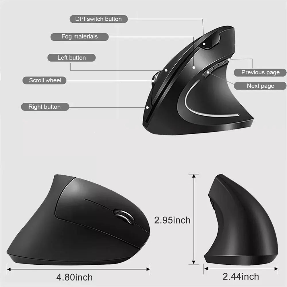 Ratón Vertical Ergonómico Inalámbrico – 3 DPI Ajustables, 6 Botones para PC y Laptop