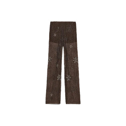 Sexy Beading Sequin Top Pant Set Women Slim Tube Top Scarf Neck See Through Straight Trouser 2025 Fashion Autumn Party Suit Lady