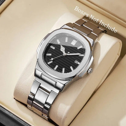 Reloj de Hombre Lujo – Cuarzo, Dial Cuadrado, Acero Inoxidable y Calendario (Sin Caja)