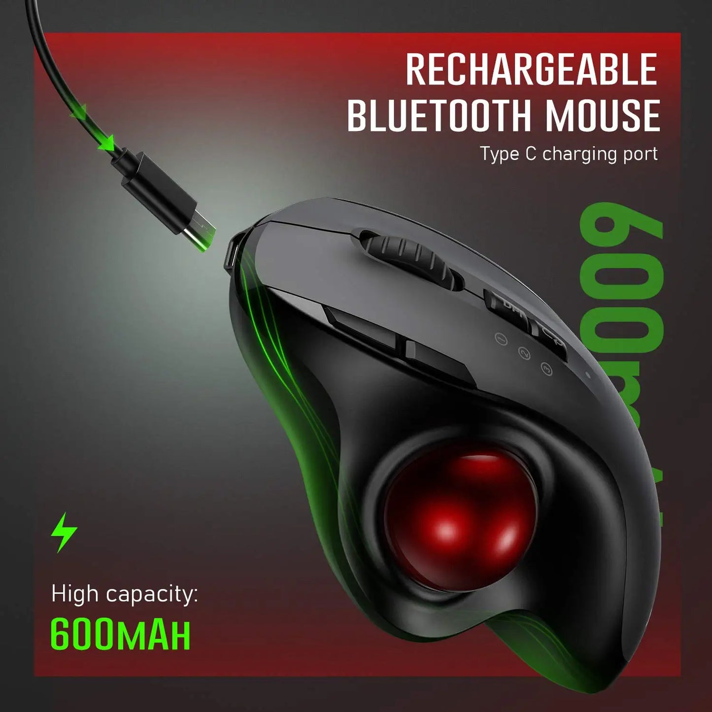 Ratón Trackball Inalámbrico – Recargable, Ergonómico y Ajustable, Bluetooth/USB