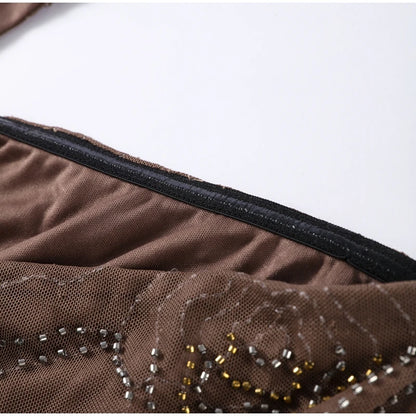 Sexy Beading Sequin Top Pant Set Women Slim Tube Top Scarf Neck See Through Straight Trouser 2025 Fashion Autumn Party Suit Lady