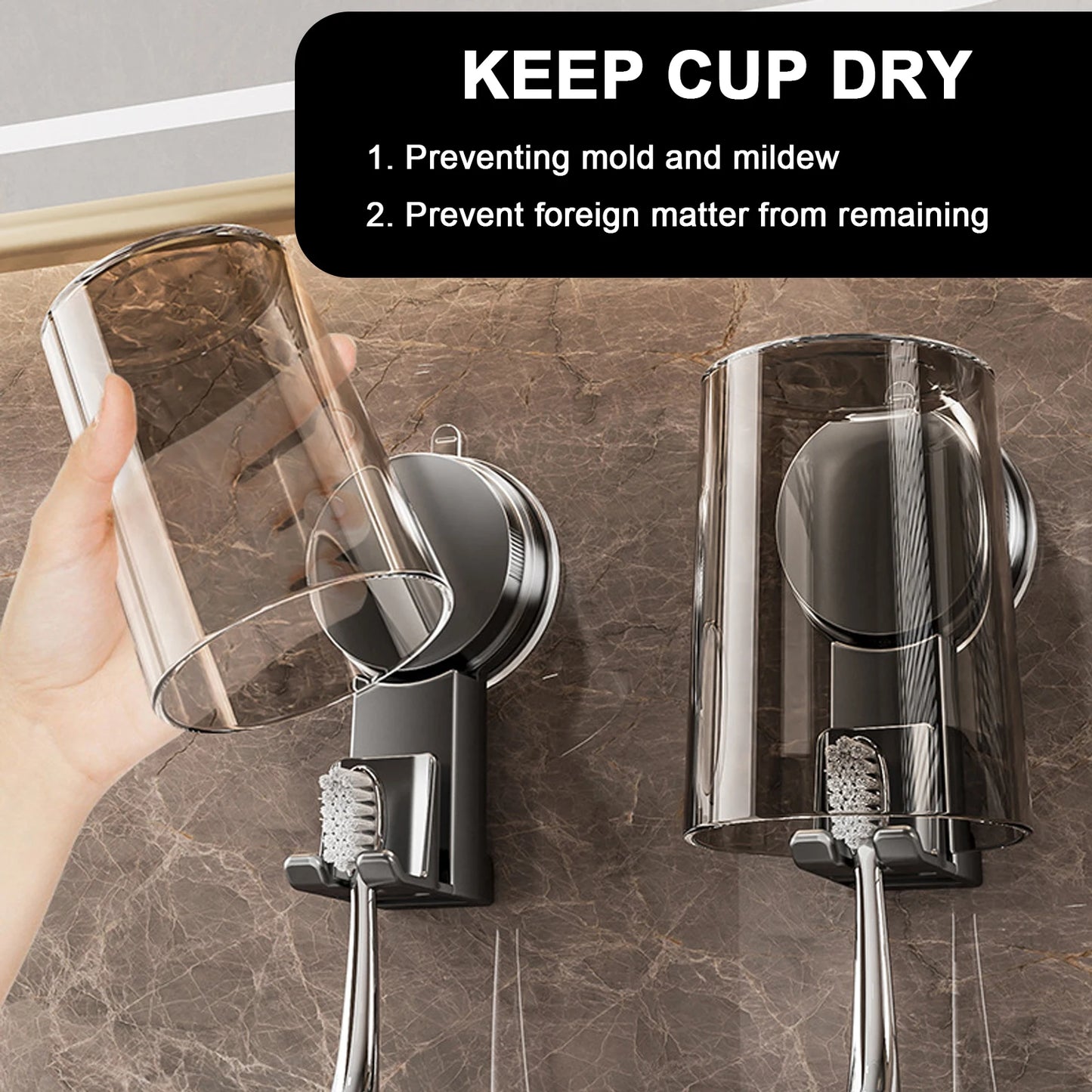 Vacuum suction cup toothbrush Storage Rack Non-punching Wall-mounted Toothbrush Holder Dustproof Space Saving Mouthwash Cup Set