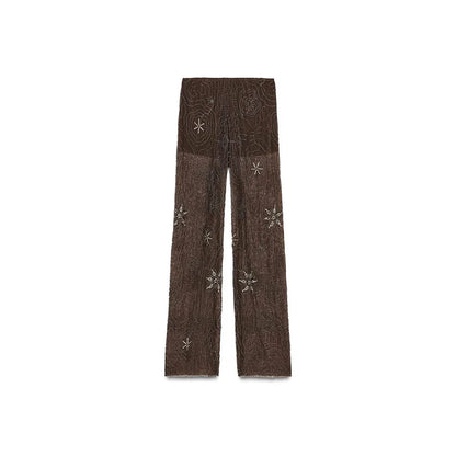 Sexy Beading Sequin Top Pant Set Women Slim Tube Top Scarf Neck See Through Straight Trouser 2025 Fashion Autumn Party Suit Lady