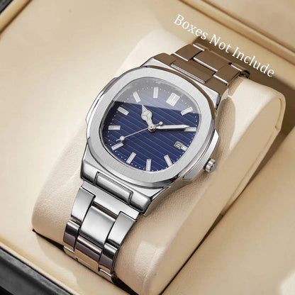 Reloj de Hombre Lujo – Cuarzo, Dial Cuadrado, Acero Inoxidable y Calendario (Sin Caja)