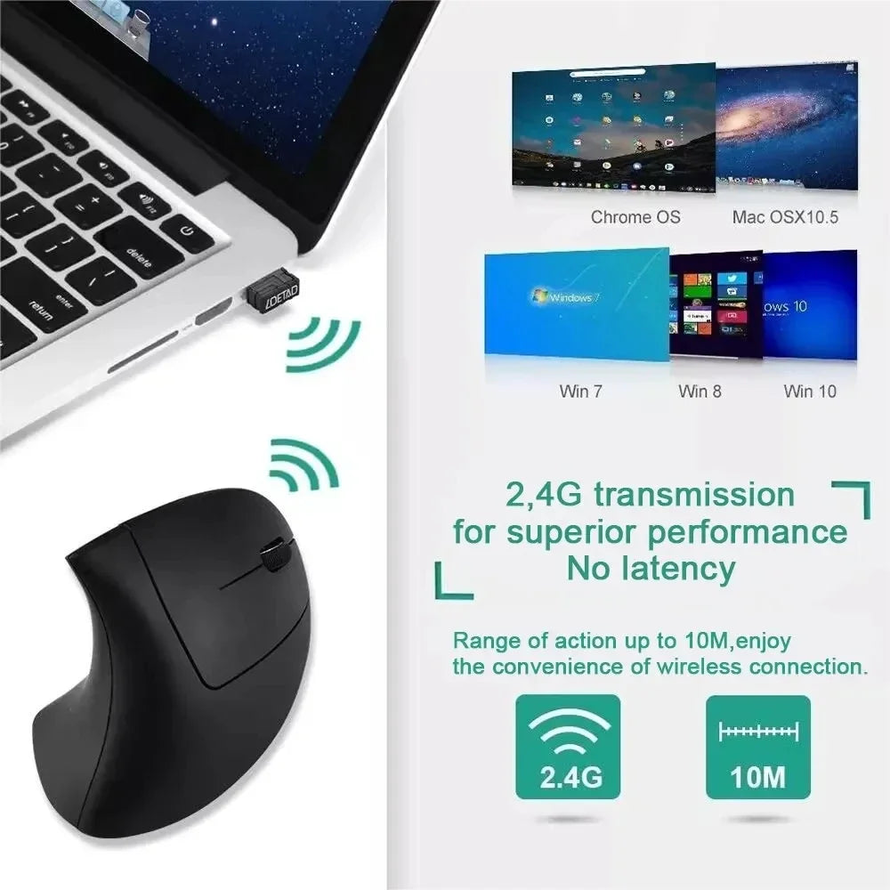 Ratón Vertical Ergonómico Inalámbrico – 3 DPI Ajustables, 6 Botones para PC y Laptop