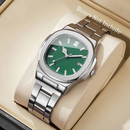 Reloj de Hombre Lujo – Cuarzo, Dial Cuadrado, Acero Inoxidable y Calendario (Sin Caja)