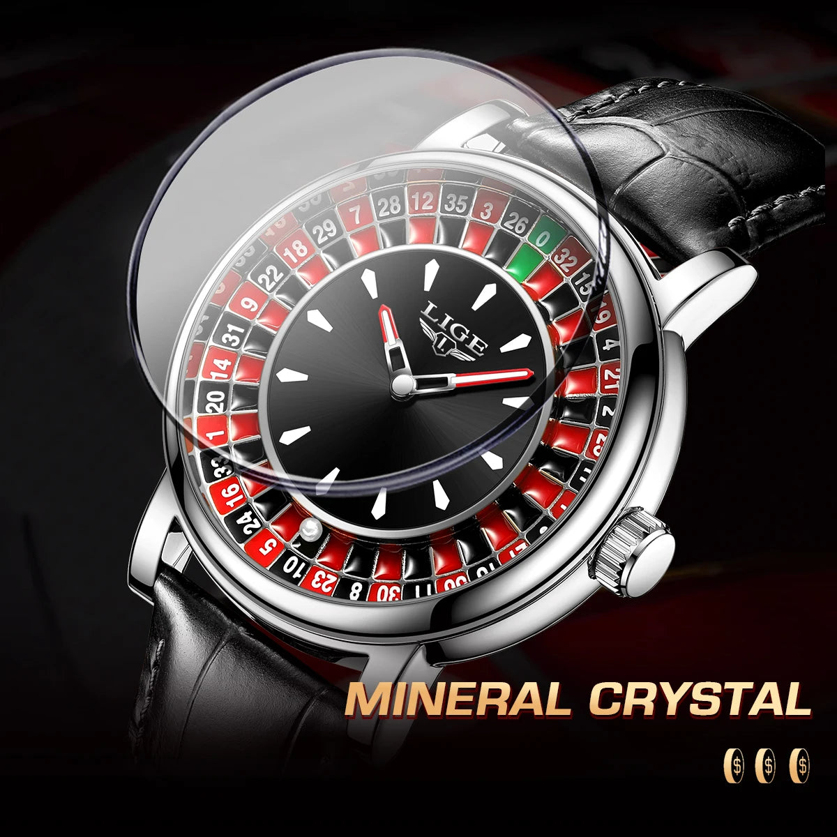 Reloj LIGE Hombre – Cuarzo, Lujo, Dial Ruleta, Cuero, Resistente al Agua