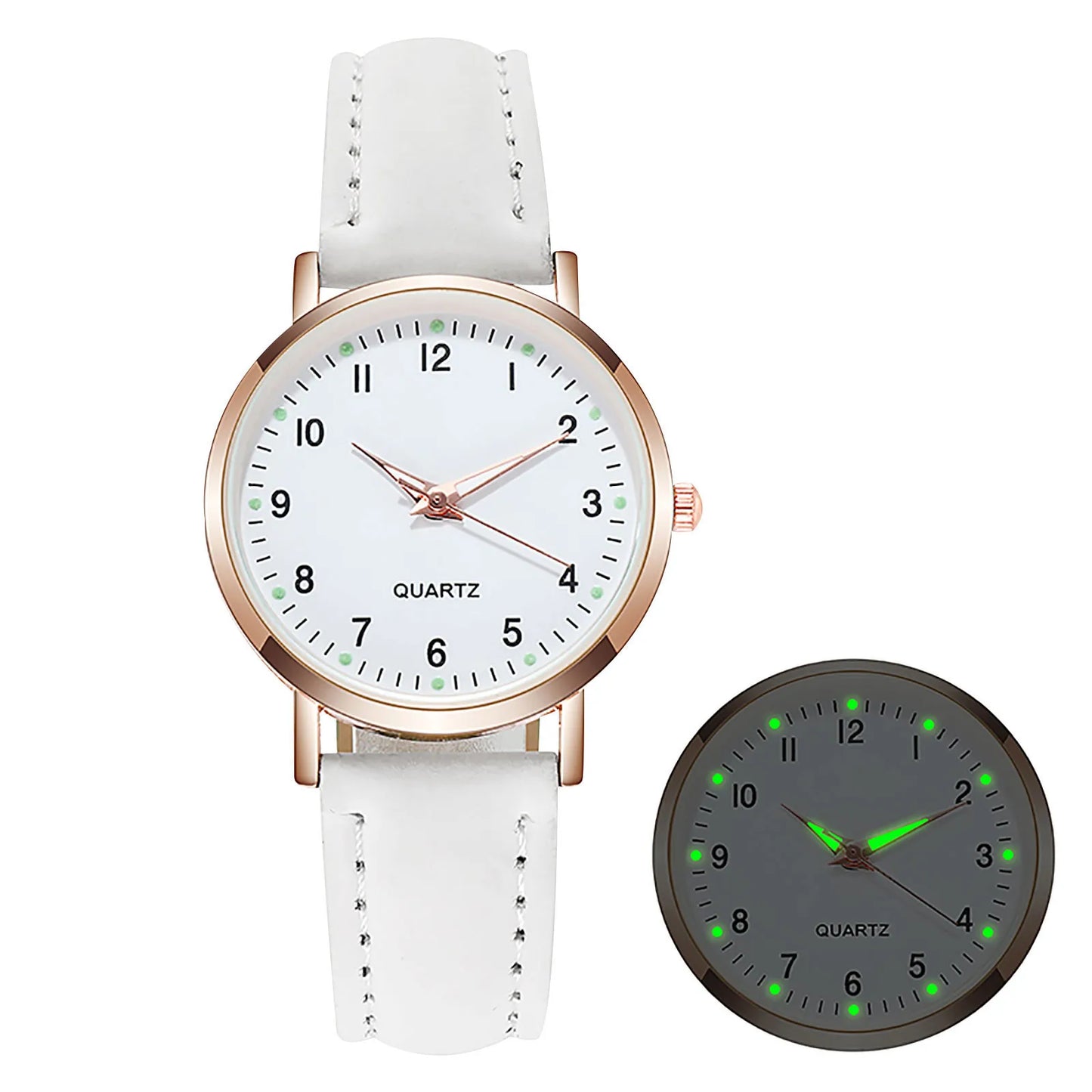 Reloj Mujer – Lujo, Cuarzo, Correa de Cuero y Manecillas Luminiscentes