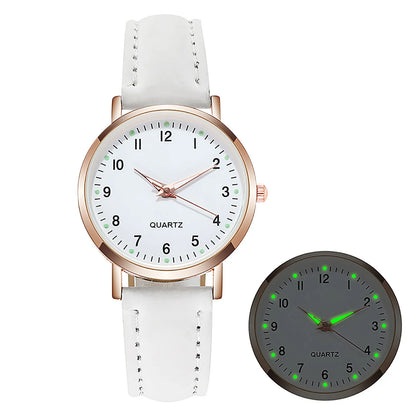 Reloj Mujer – Lujo, Cuarzo, Correa de Cuero y Manecillas Luminiscentes