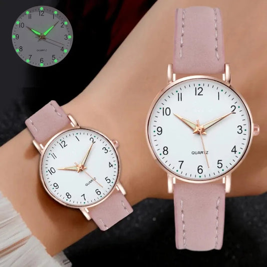 Reloj Mujer – Lujo, Cuarzo, Correa de Cuero y Manecillas Luminiscentes
