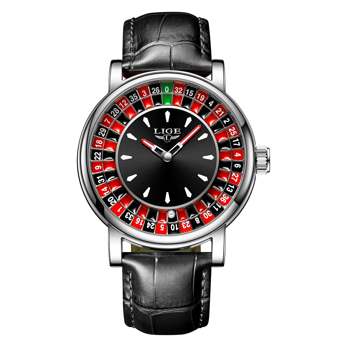 Reloj LIGE Hombre – Cuarzo, Lujo, Dial Ruleta, Cuero, Resistente al Agua