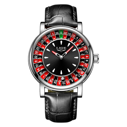 Reloj LIGE Hombre – Cuarzo, Lujo, Dial Ruleta, Cuero, Resistente al Agua