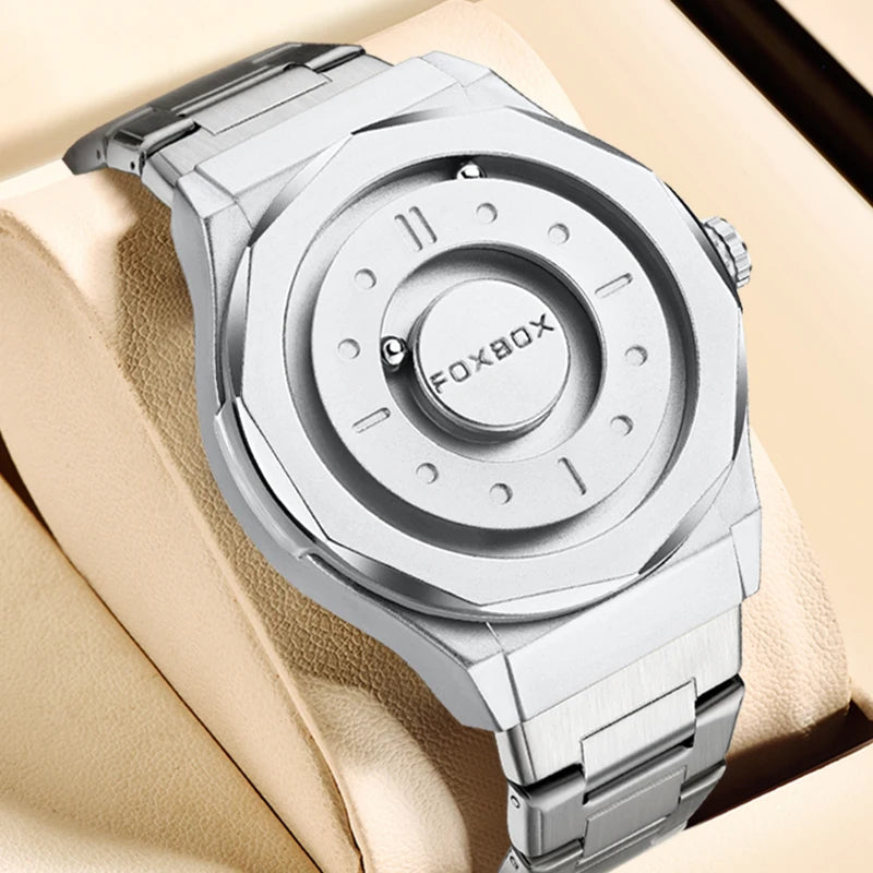 Reloj FOXBOX Hombre – Cuarzo, Acero Inoxidable y Aguja Deslizante Magnética