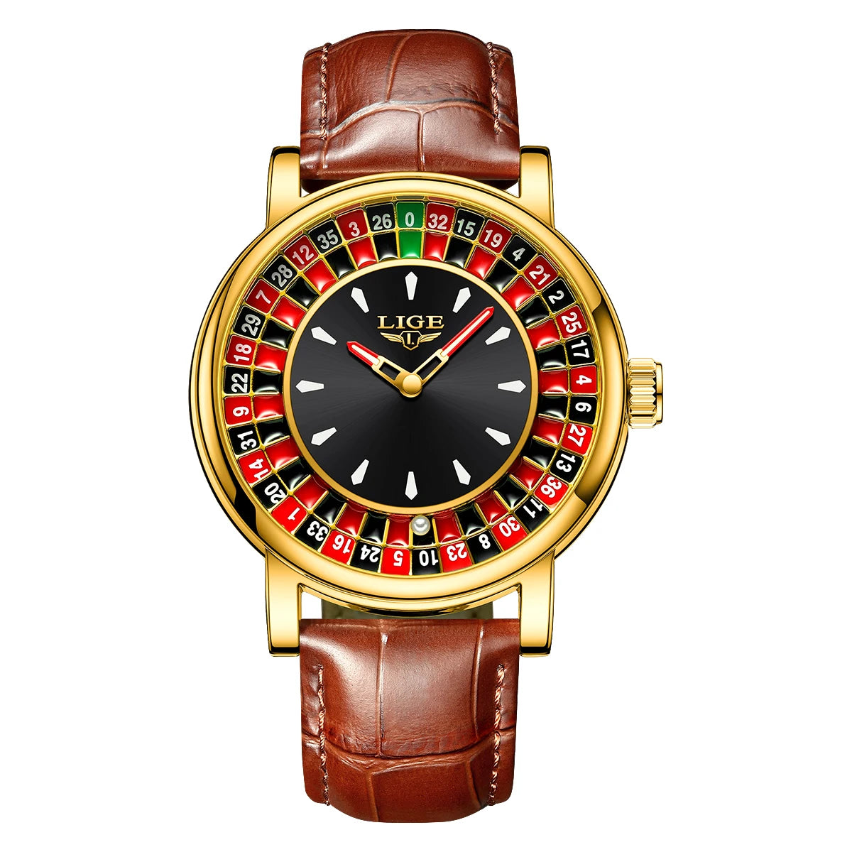 Reloj LIGE Hombre – Cuarzo, Lujo, Dial Ruleta, Cuero, Resistente al Agua