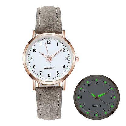 Reloj Mujer – Lujo, Cuarzo, Correa de Cuero y Manecillas Luminiscentes