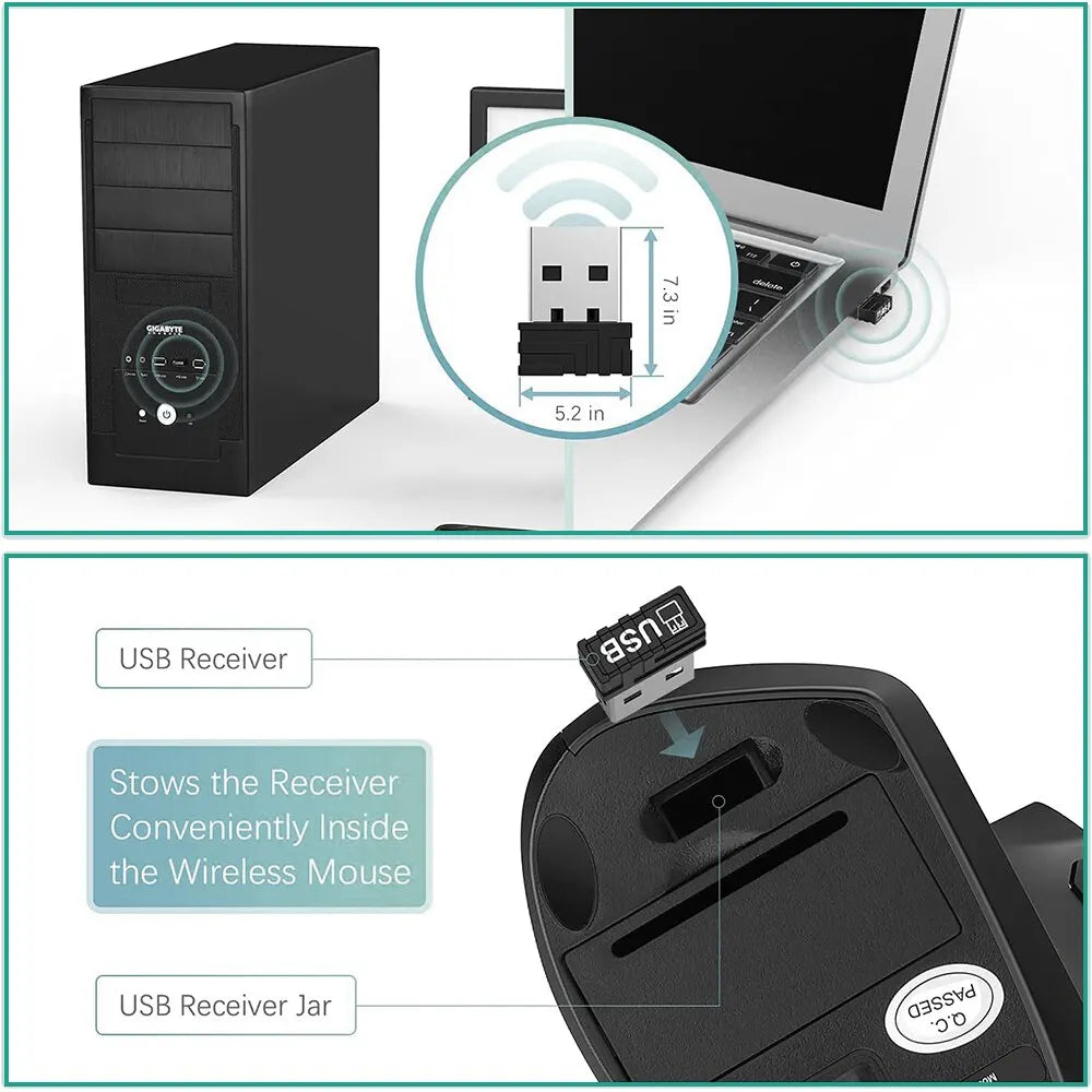 Ratón Vertical Ergonómico Inalámbrico – 3 DPI Ajustables, 6 Botones para PC y Laptop